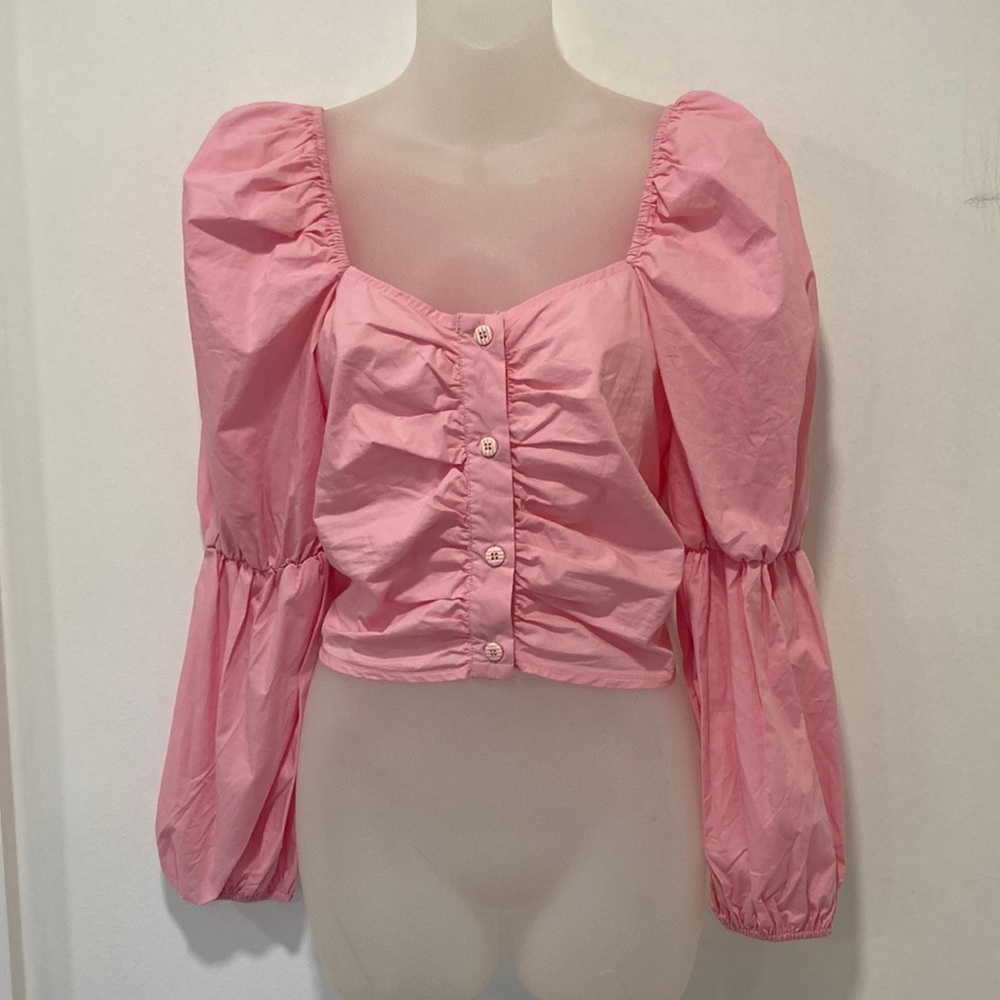 THESHIRT Rochelle Behrens Pink Cotton Peasant Blouse Size XS